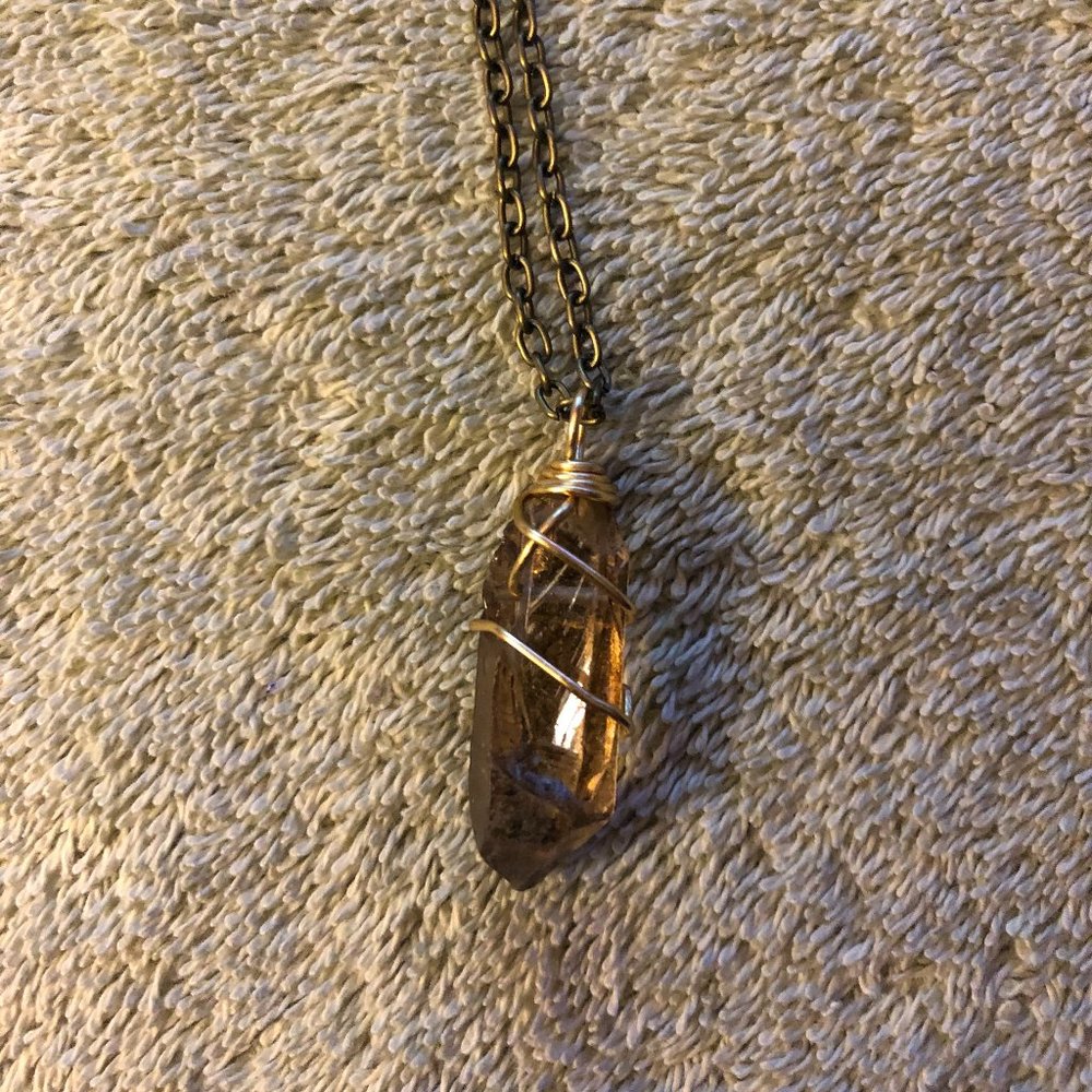 Wire Wrap Raw Smokey Quartz Necklace - Picture 6 of 8